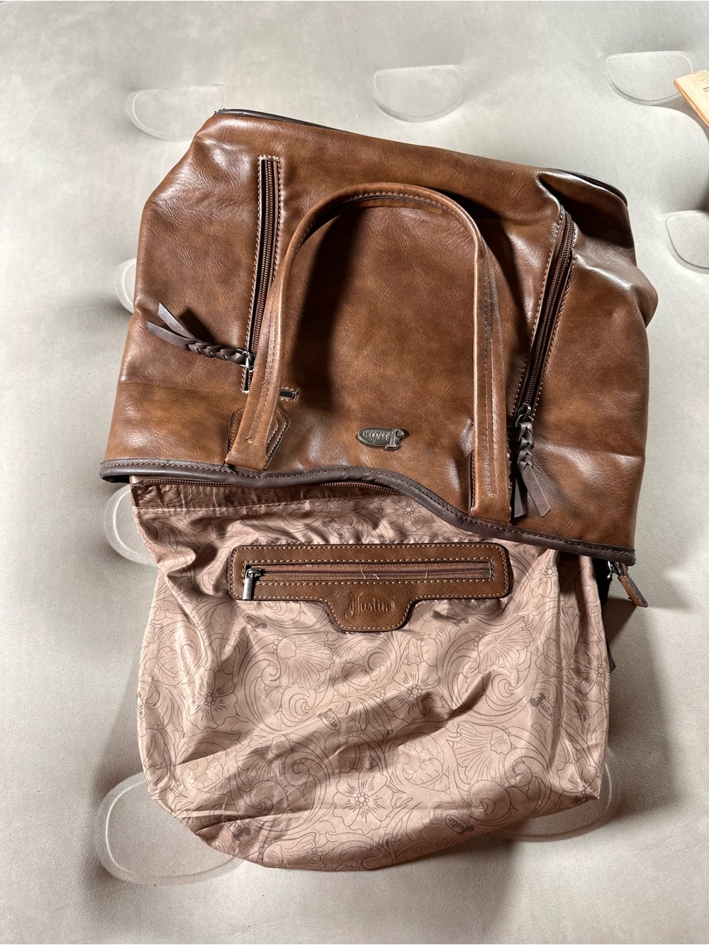 Justin Boots Western Brown Shoulder Handbag Retro Lace Cottagecore Boho Hippie - Picture 15 of 16